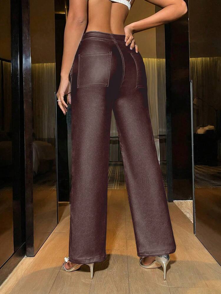 Women's Pleated Wide Leg Loose Pants With Pockets, Fashionable Fall Cloth For Women