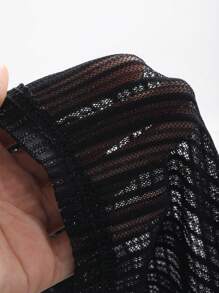 DAZY 女士性感超短款前系带短袖上衣外出上衣节日透视装 - 黑色 - 查看 8