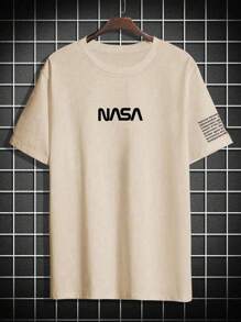 Manfinity Homme Men's Plus Size Slogan Print Round Neck T-Shirt - Khaki - View 3