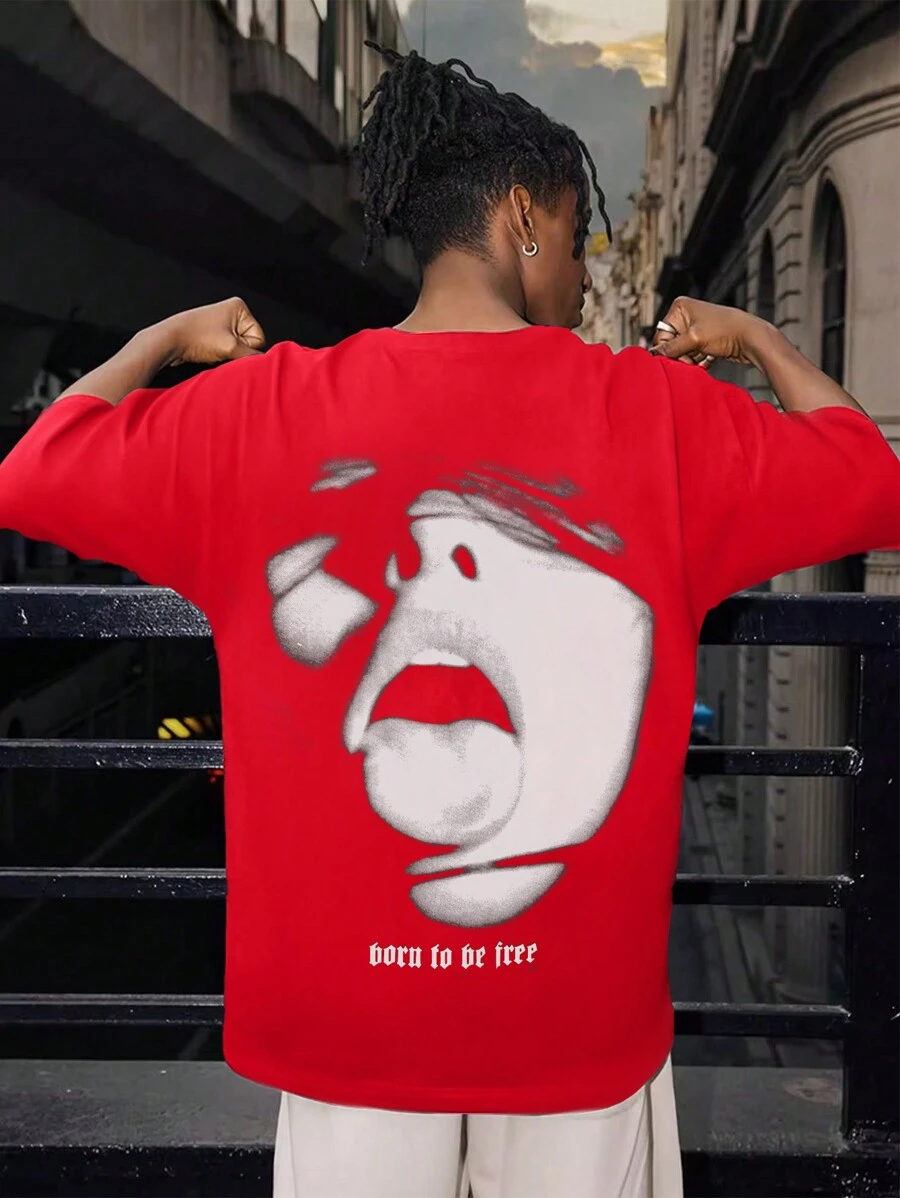 Manfinity EMRG Men's Plus Size Character & Letter Printed T-Shirt - Red - View 1