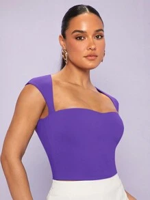 Silquee Women's Solid Color Sweetheart Neckline Tank Top - Purple - View 6