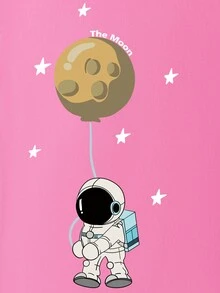 SHEIN EZwear Camiseta de manga corta con estampado de astronauta de talla grande - Rosa - Ver 4