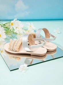 Sandales plates de plage style casual avec boucle pour filles, nouvelle arrivée d'été