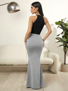 SHEIN SXY Solid Color V-Waist Fish Tail Maxi Skirt - Grey - View 2