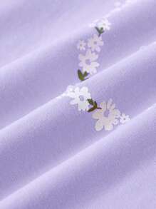 Cozy Pixies Baby Girl Cartoon Print Round Neckline Ruffle Short Sleeve Top Three-Piece Set - Purple - View 8