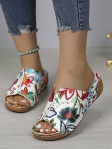 New Spring Summer Bohemian-Style Floral-Stitched Buckle Women's High-Heeled Platform Sandals With Pu Sole (Small Hole Design) - Random Color Valentines,Travel Essential - White - View 7