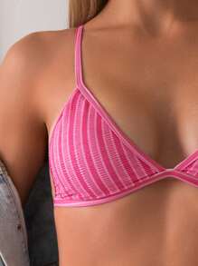 Swim Mod Ladies' Summer Beach Solid Color Spaghetti Strap Bikini Top With Adjustable Shoulder Straps - Hot Pink - View 6