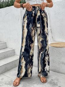 SHEIN LUNE Loose Fit Marble Printed Casual Straight Leg Pants Fall Cloth For Women - Multicolor - View 3