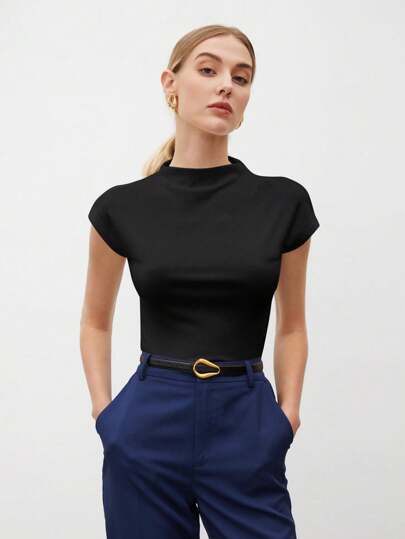 BizChic Camiseta de manga corta con estampado de murciélagos de unicolor, ajuste casual de negocios para mujeres, uniforme de maestra, desgaste de oficina, estilo escolar, Top básica, vintage