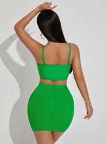 SHEIN SXY Fashionable Ladies' Green Summer Bandage Night Out Vacation Camisole,Sleeveless Sling,Winding Texture,Adjustable Bone Positioning Strips,Tight - Green - View 3
