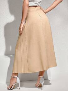 Modelyn Solid Color Pleated Casual Skirt, Versatile Fall Cloth For Women - Apricot - View 2