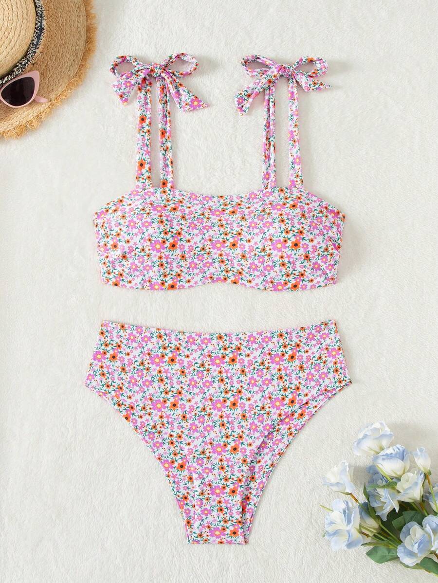 Swim Mod Summer Beach Plus Size Women's Floral Print Swimwear Bikini Set - Multicolor - View 1
