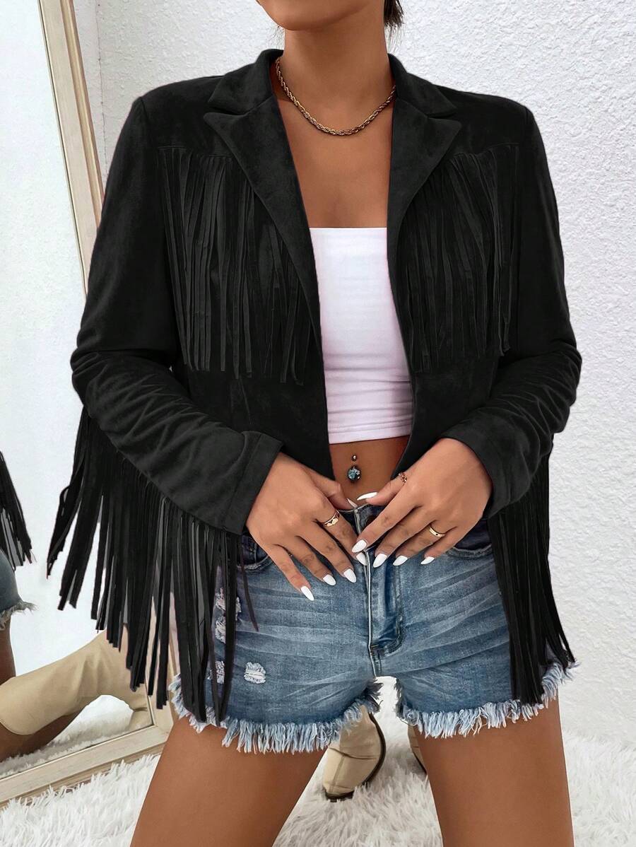 RosyDaze Ladies' Solid Color Fashion Fringed Jacket