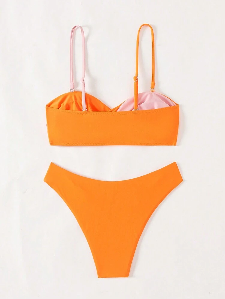 Colorblock Twisted Separated Bathing Suit, Bikini Set Bathing Suit Beach Outfit Summer Vacation