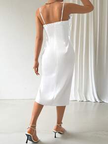 SHEIN Privé Hoa In Dây đeo Mì Ý  Khe Váy bodycon - trắng - Xem 3