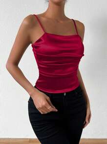 Chiquease Top estilo camisola para mujer con pliegues de unicolor de moda - Burdeos - Ver 6