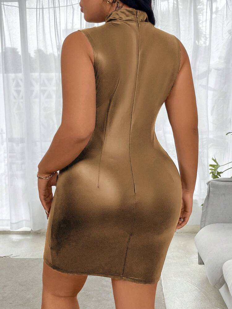 Plus Size Solid Color Sleeveless Back Zipper Dress