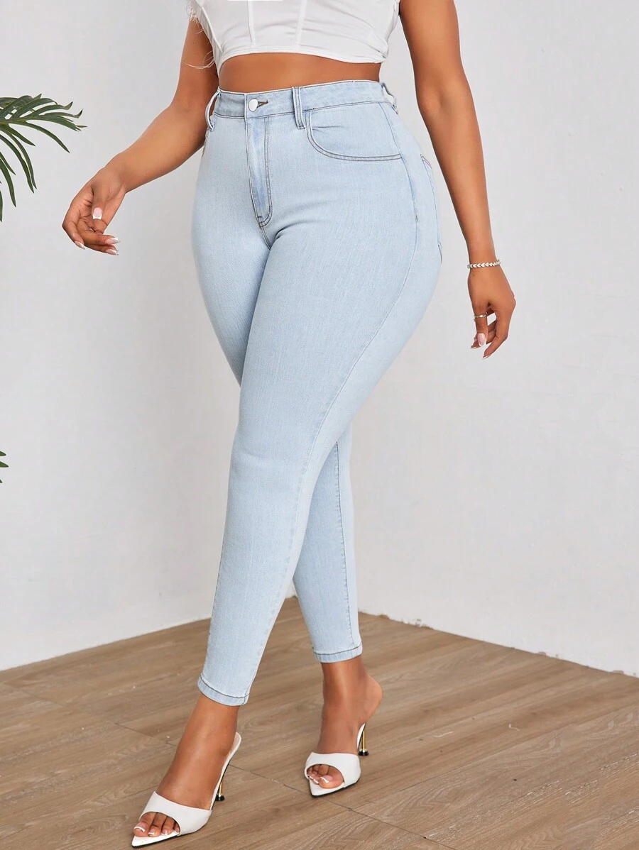 Plus Size Slim Fit Jeans - Light Wash - View 1