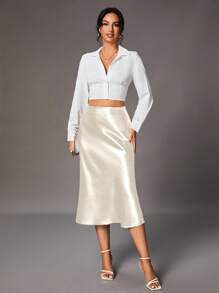 SHEIN Tall Women's Solid Color Glossy Skirt