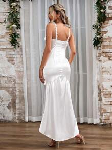 SHEIN Belle Solid Color V-Neck Fish Tail Hem Cami Dress