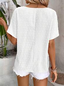 EMERY ROSE Women's Solid Color Batwing Sleeve Swiss Dot Blouse,Short Sleeve Tops