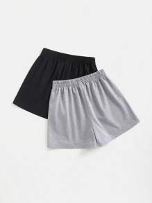 SHEIN Unity Của phụ nữ Màu thuần Eo đàn hồi Quần short - Nhiều màu - Xem 2