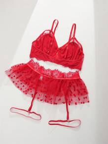 Spicy Aura Plus 3pack Bow Front Mesh Underwire Lingerie Set With 1pair Leg Ring - Red - View 2