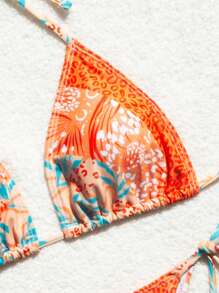 SHEIN Swim Summer Patchwork Printing Halterneck Bikini Set