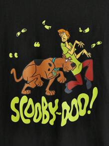SCOOBY-DOO X SHEIN 男子卡通字母圖案下垂肩t恤 - 黑色 - 查看 4