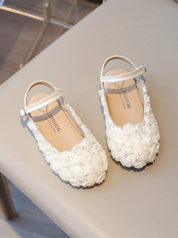 Sapatos De Princesa Da Moda Com Design De Flor De Renda Para Crianças Com Sola Macia, Sandálias De Ponta Fechada, Sapatos Baixos