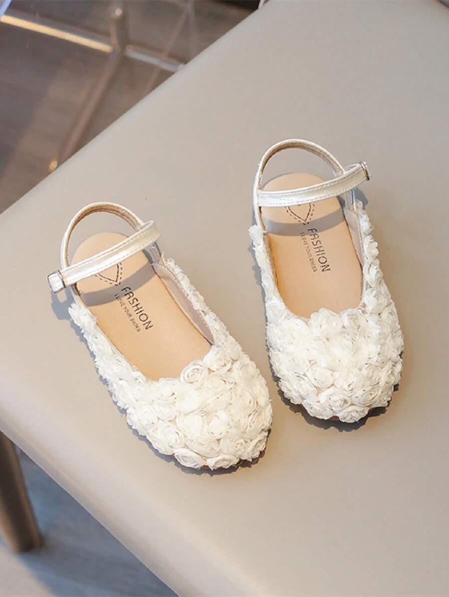 Sapatos De Princesa Da Moda Com Design De Flor De Renda Para Crianças Com Sola Macia, Sandálias De Ponta Fechada, Sapatos Baixos