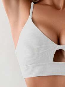 SHEIN Swim 女性夏季海灘純色扭結＆中空設計比基尼上衣 - 白色 - 查看 3