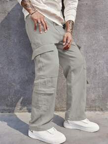 Manfinity EMRG 男士纯色翻盖口袋侧边工装牛仔裤