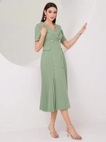Modelyn Robe À Manches Courtes Doubles À Boutonnage Avec Ourlet Plissé Pour Femmes
