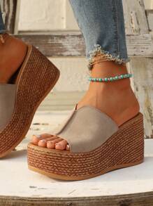 Mới Mùa Xuân Và Mùa hè Chóp giầy mở ra Quý cô Dép quai hậu Với Da giả Và Tăng Chiều cao - Màu Khaki - Xem 6