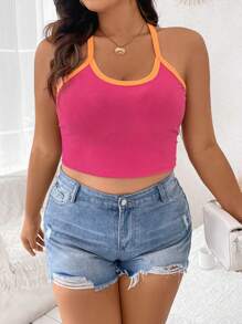 Flirla 大尺碼女士拼色細肩帶背心上衣