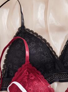 Set Of 3 Women's Solid Color Lace Bralettes Lingerie - Multicolor - View 4