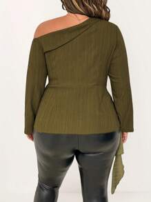 SHEIN Unity Plus Size Asymmetric Collar Drape Side Blouse Fall Cloth For Women - Army Green - View 2