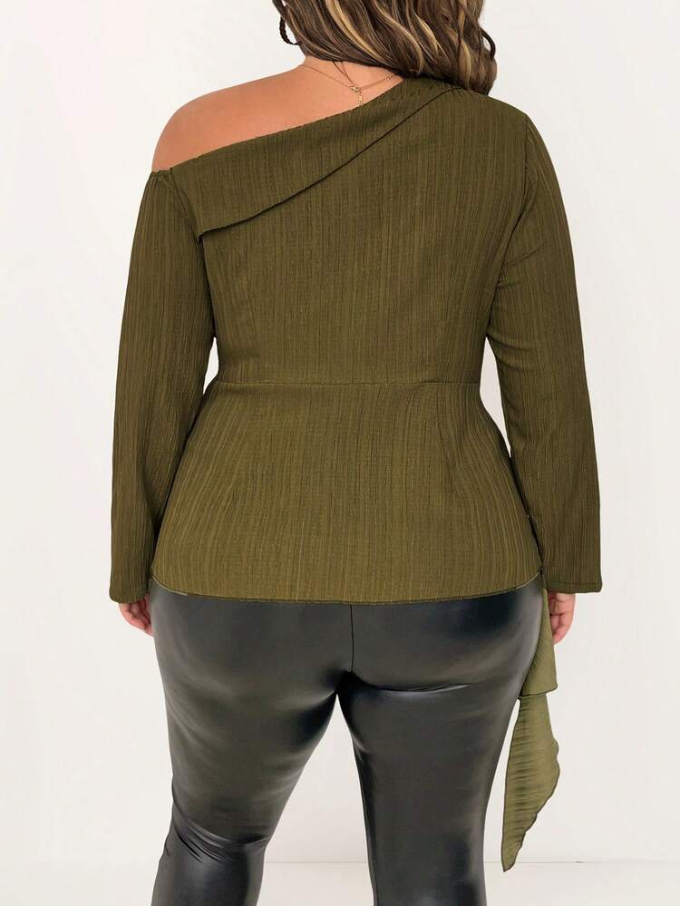 Plus Size Asymmetric Collar Drape Side Blouse Fall Cloth For Women