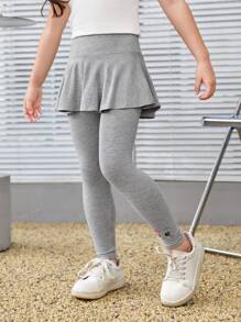 SHEIN Leap Crew 少女針織純色可愛貓紋一件式休閒褲