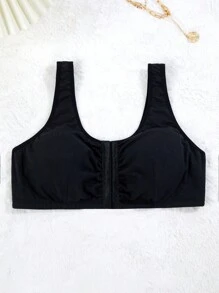 حمالة صدر نسائية بقفل أمامي بأسلوب سترة للأحجام الكبيرة - الأسود - مشاهدة 1