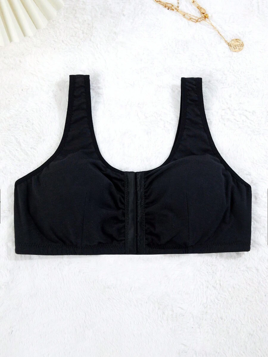 حمالة صدر نسائية بقفل أمامي بأسلوب سترة للأحجام الكبيرة - الأسود - مشاهدة 1