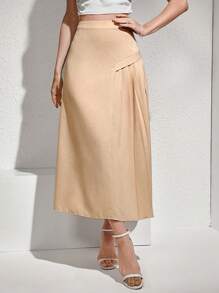 Modelyn Solid Color Pleated Casual Skirt, Versatile Fall Cloth For Women - Apricot - View 6