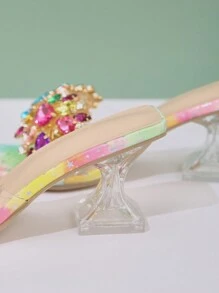 Fashionable And Gorgeous Multicolored Rhinestone, Square Toe, Transparent, Asymmetric Women's High Heel Sandals - Multicolor - View 5