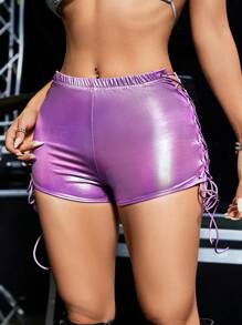 SHEIN Unity Music Festival Laser Binding Bike Shorts - Purple - View 4