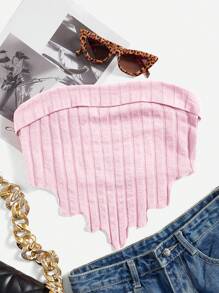 SHEIN EZwear Knitted Asymmetric Hem Tube Top For Women - Pink - View 1