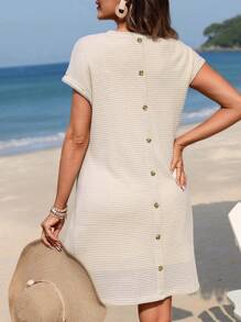 SHEIN Vestido De Maternidad De Botones De Color Sólido En La Espalda - Caqui - Ver 1