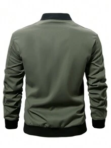 Manfinity Homme Nam Trang trí Nút Cargo Phong cách Cổ Đứng Áo khoác - xanh quân đội - Xem 2