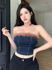 DAZY Women's Denim Strapless Top With Detailing Tube Top - Medium Wash - View 4