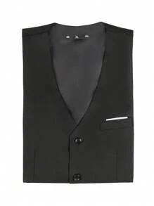 Furuyal 男士三件套优雅西装套装，男士纯色双排扣修身单排扣婚礼西装外套、马甲、西裤和领带套装，黑色，尺码 XS-3XL - 黑色 - 查看 10